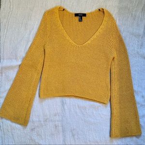 yellow cropped forever 21 bell sleeve sweater